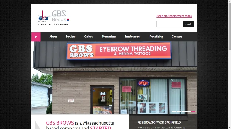 Screenshot of the GBS Brows website