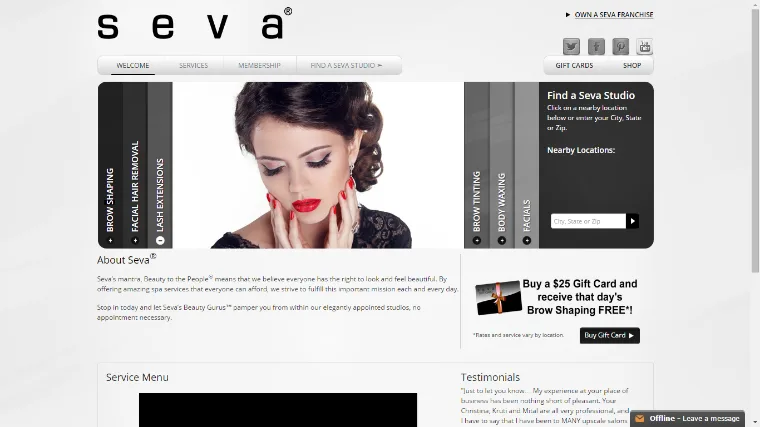 Screenshot of the Seva Beauty website